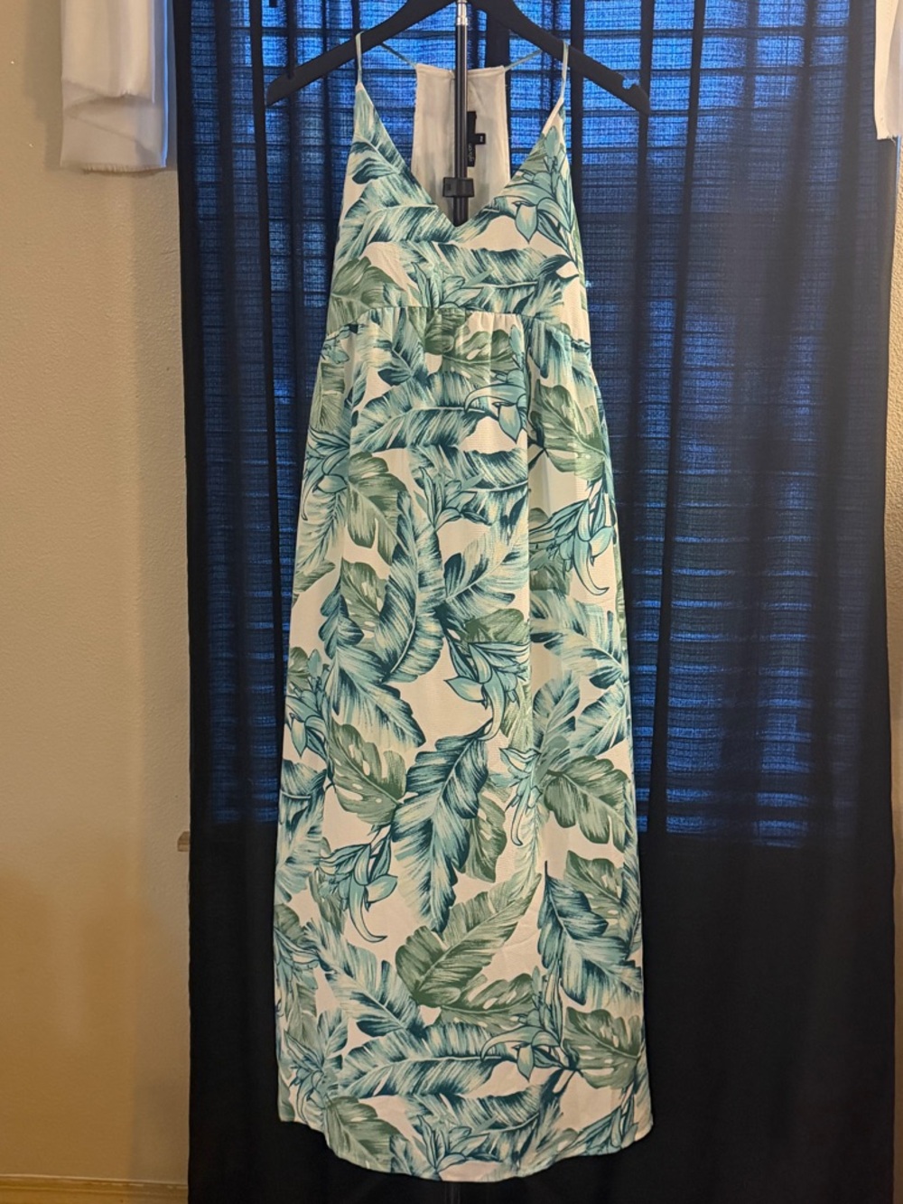 Gibson White Maxi Dress with Green & Teal Leaf Print